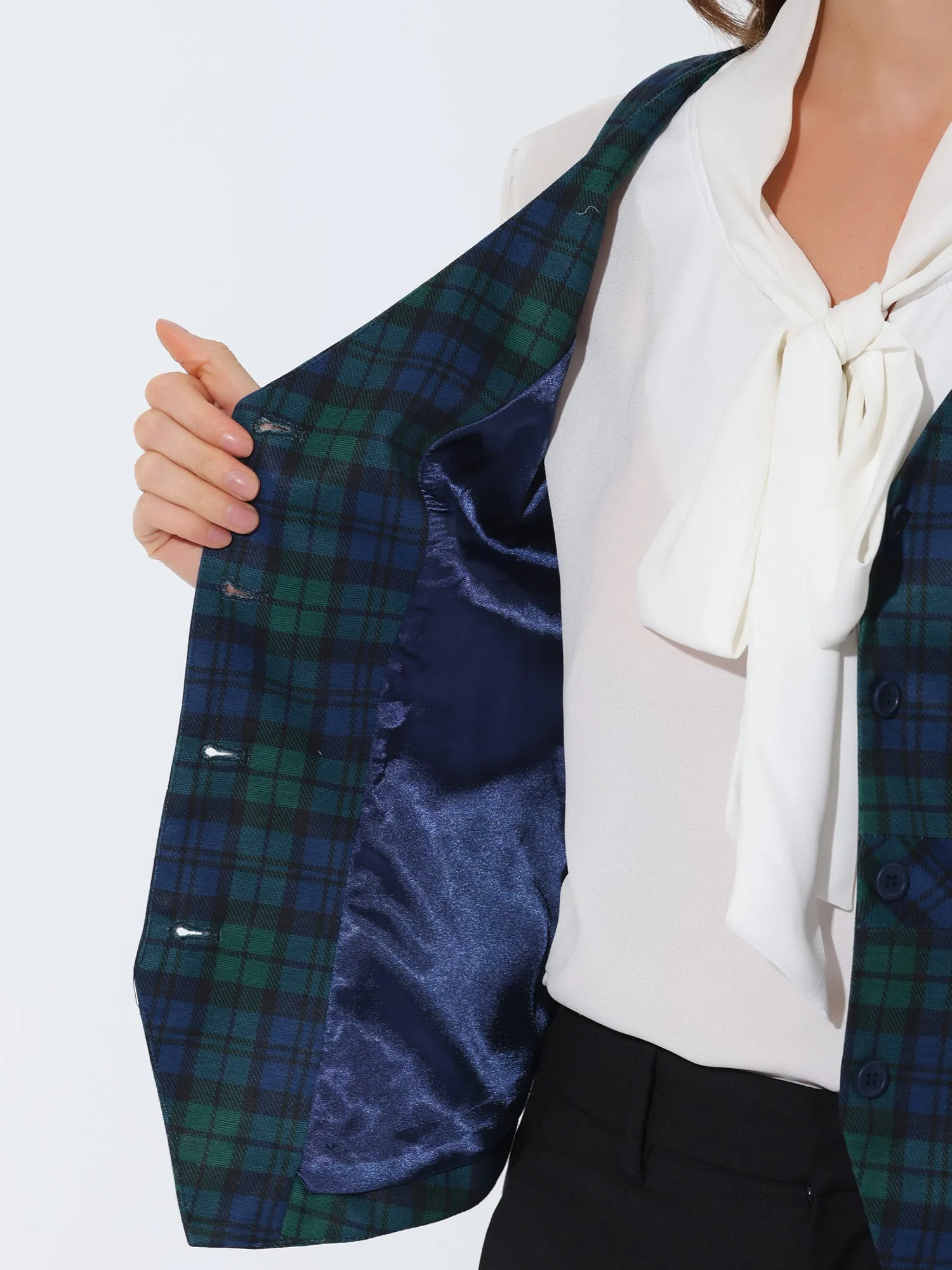 Plaid Waistcoat V Neck Single Breasted Sleeveless Jacket Vest