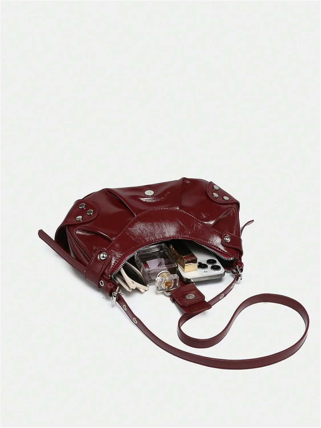 Pleated Hobo Shoulder Bag for Women Metallic Genuine Leather Clutch Purse Mini Handbag for Party or Evening Occasions