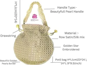 Potli Bag For Women Ethnic Designer Embroidery Work Batwa Pearls Handle With Intricate Bridal Drawstring Stylish Bridal Women