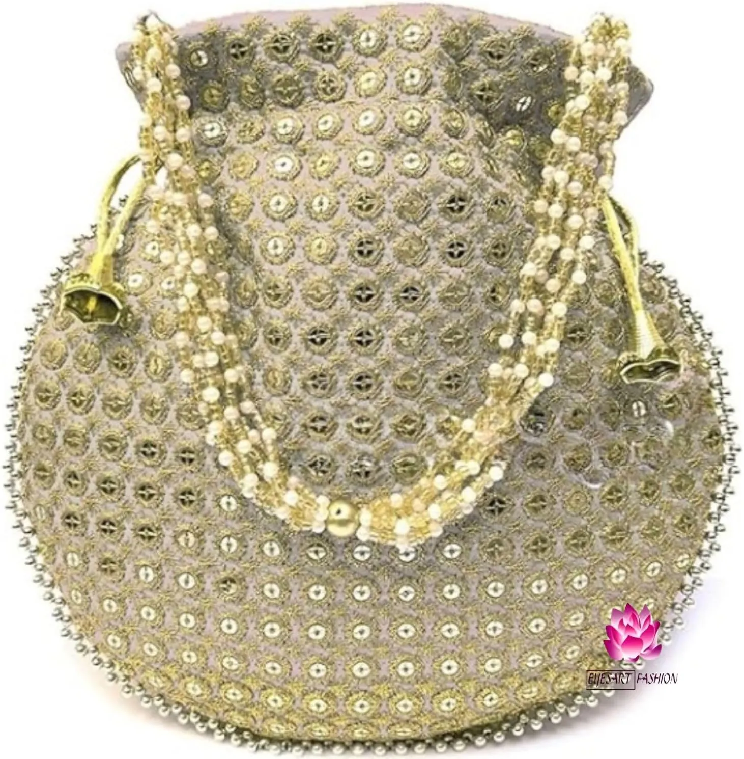 Potli Bag For Women Ethnic Designer Embroidery Work Batwa Pearls Handle With Intricate Bridal Drawstring Stylish Bridal Women