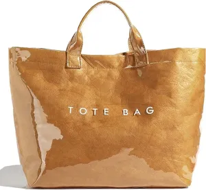 PVC Tote Bag for Women Kraft Paper Large Tote Bag Fashion Paper Bag Trendy Letter Print Tote Bag Top Handle