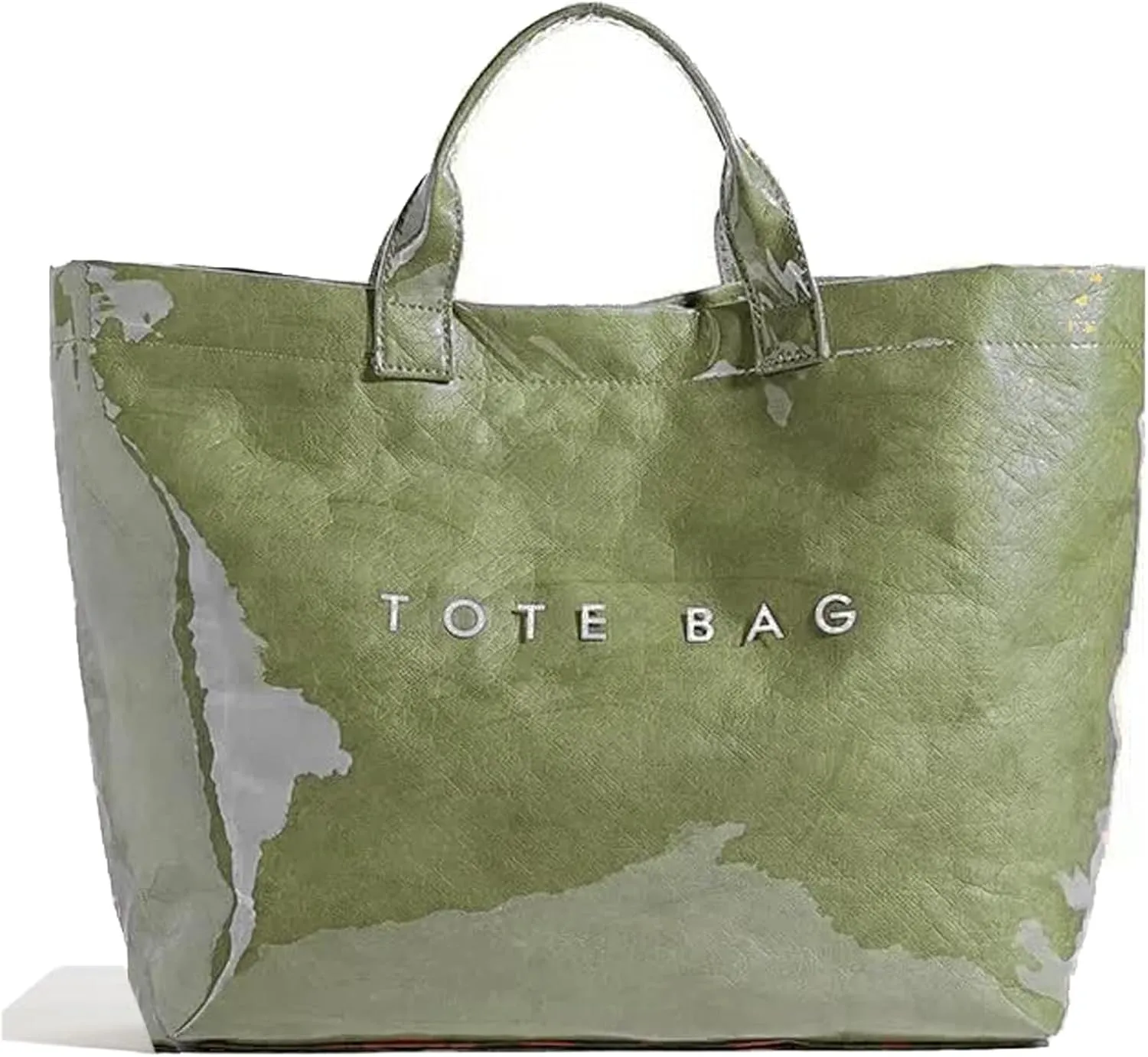 PVC Tote Bag for Women Kraft Paper Large Tote Bag Fashion Paper Bag Trendy Letter Print Tote Bag Top Handle