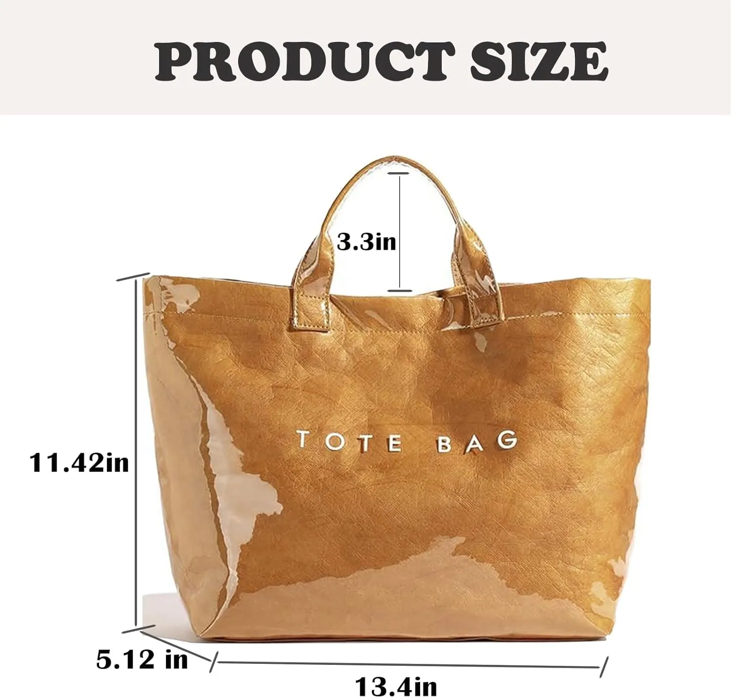 PVC Tote Bag for Women Kraft Paper Large Tote Bag Fashion Paper Bag Trendy Letter Print Tote Bag Top Handle