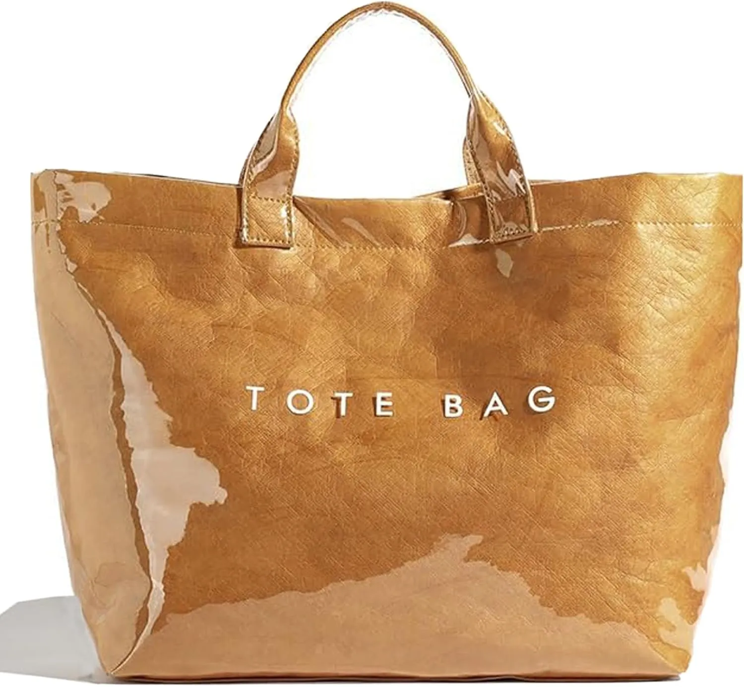 PVC Tote Bag for Women Kraft Paper Large Tote Bag Fashion Paper Bag Trendy Letter Print Tote Bag Top Handle