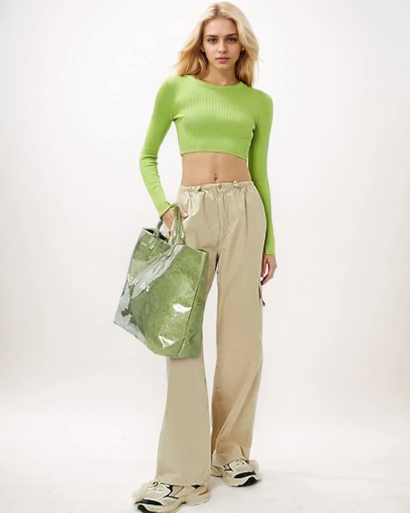 PVC Tote Bag for Women Kraft Paper Large Tote Bag Fashion Paper Bag Trendy Letter Print Tote Bag Top Handle