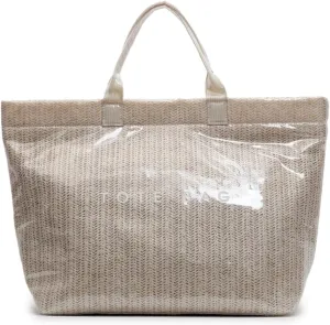PVC Tote Bag for Women Plastic Straw Tote Bag Large Letters Print Handbag