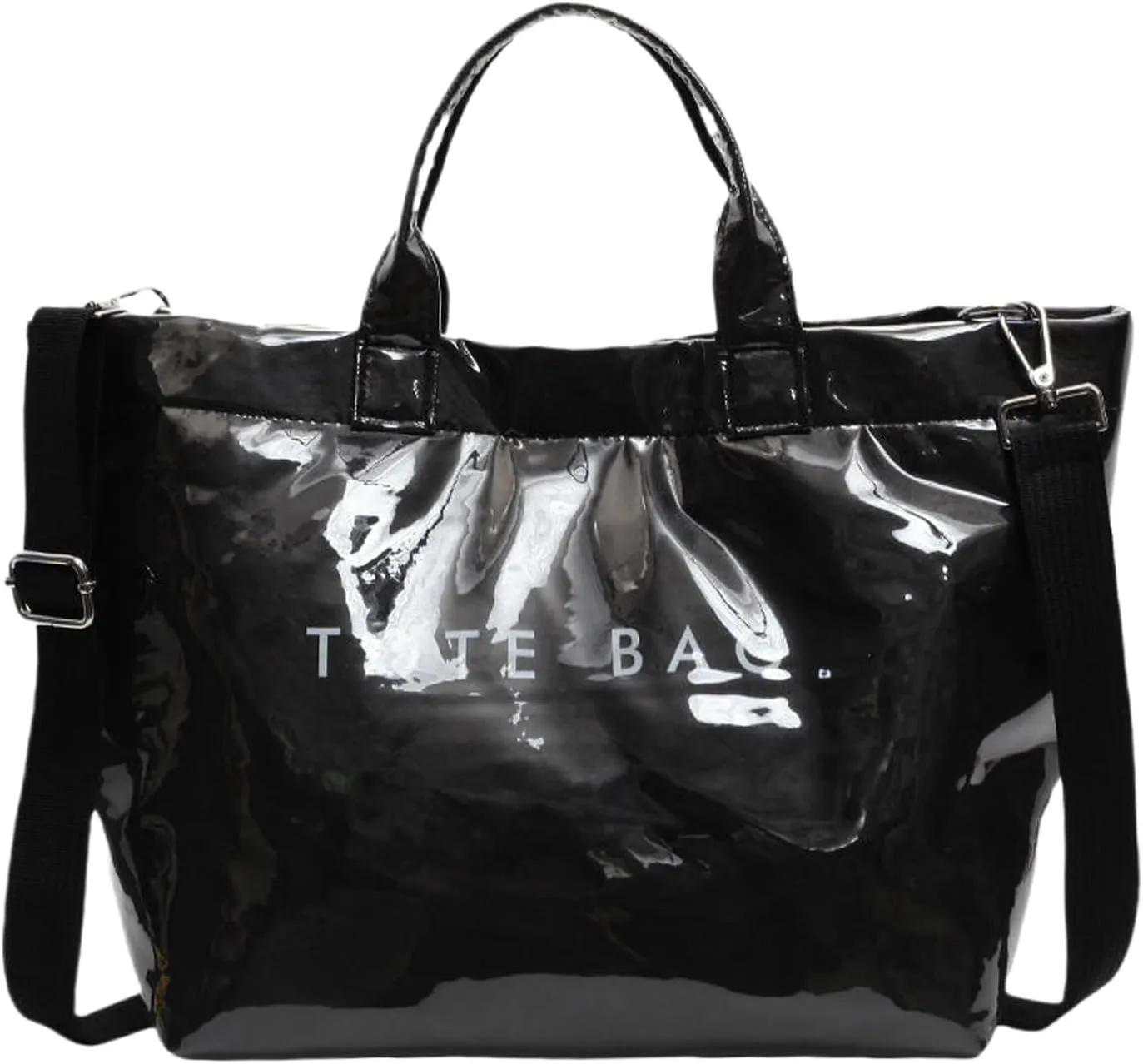 PVC Tote Bag for Women Solid Color Large Letter Print Tote Bag Kraft Paper Clear Plastic Handbag Top Handle Bag