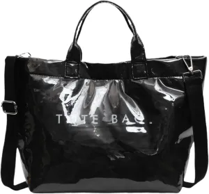 PVC Tote Bag for Women Solid Color Large Letter Print Tote Bag Kraft Paper Clear Plastic Handbag Top Handle Bag