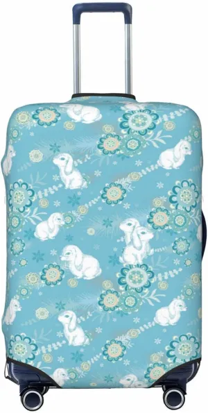 Rabbit and Flowers Luggage Cover Washable Elasticated Luggage Covers for Suitcase TSA Approved Stylish Scratch Resistant Luggage Case Protector