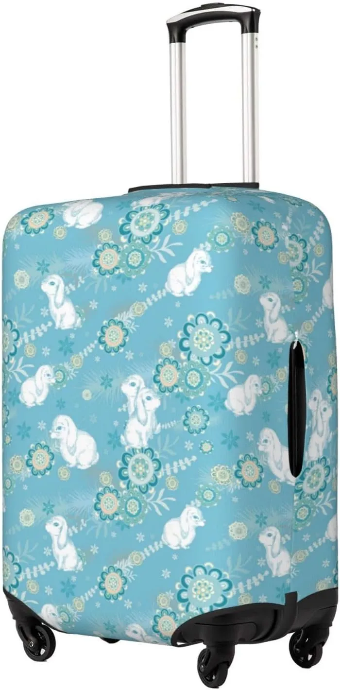 Rabbit and Flowers Luggage Cover Washable Elasticated Luggage Covers for Suitcase TSA Approved Stylish Scratch Resistant Luggage Case Protector