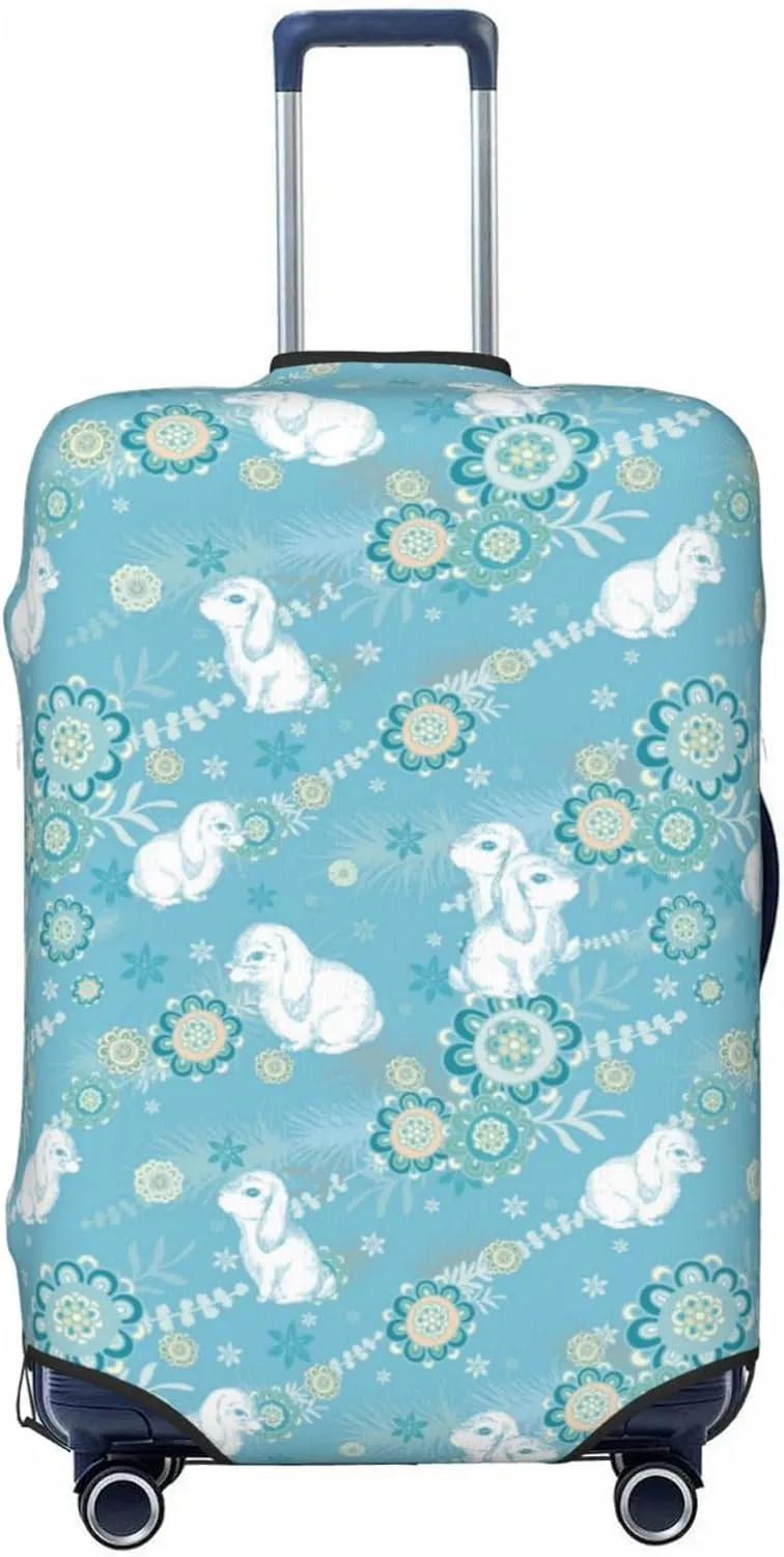 Rabbit and Flowers Luggage Cover Washable Elasticated Luggage Covers for Suitcase TSA Approved Stylish Scratch Resistant Luggage Case Protector