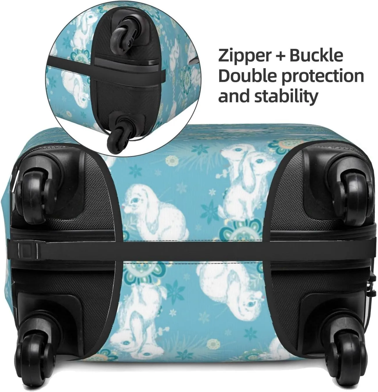 Rabbit and Flowers Luggage Cover Washable Elasticated Luggage Covers for Suitcase TSA Approved Stylish Scratch Resistant Luggage Case Protector