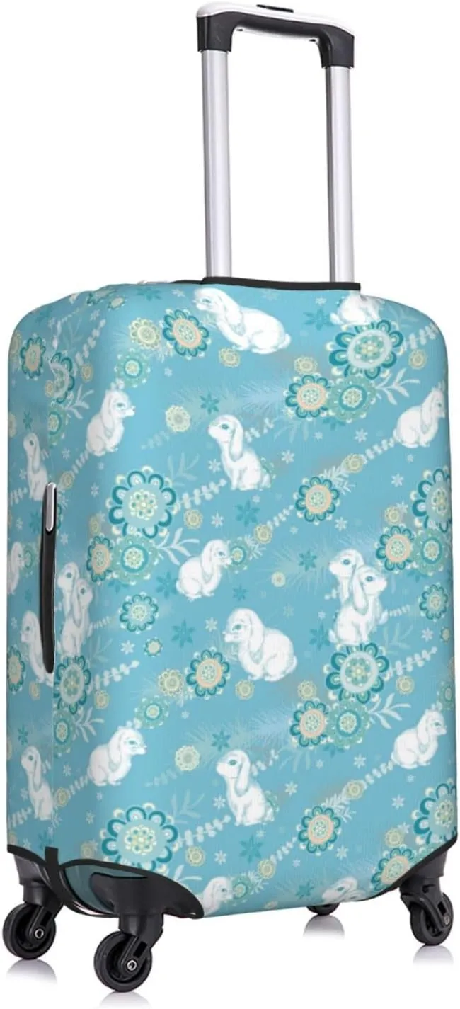 Rabbit and Flowers Luggage Cover Washable Elasticated Luggage Covers for Suitcase TSA Approved Stylish Scratch Resistant Luggage Case Protector