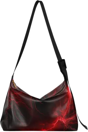 Red Lightning Shoulder Bag for Women Waterproof PU Leather Hobo Bags Crossbody Purse with Zipper Closure