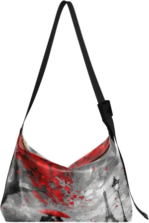 Red Love Couple Pattern Shoulder Bag for Women Waterproof PU Leather Hobo Bags Crossbody Purse with Zipper Closure