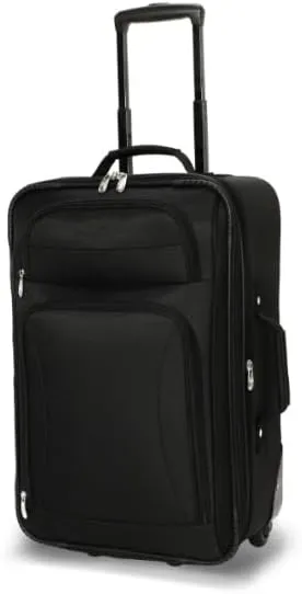 Rolling Carry-On Suitcase, 2-Wheel Upright Luggage, Black, Lightweight Carry-On Luggage with Wheels, Compact Travel Suitcase (22 in)