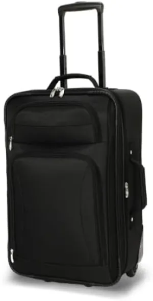 Rolling Carry-On Suitcase, 2-Wheel Upright Luggage, Black, Lightweight Carry-On Luggage with Wheels, Compact Travel Suitcase (22 in)
