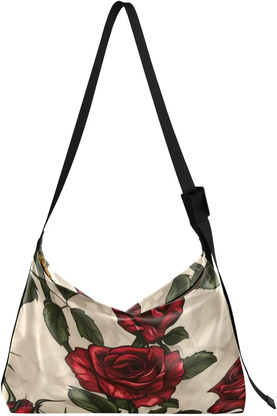 Rose Tattoo Pattern Shoulder Bag for Women Waterproof PU Leather Hobo Bags Crossbody Purse with Zipper Closure