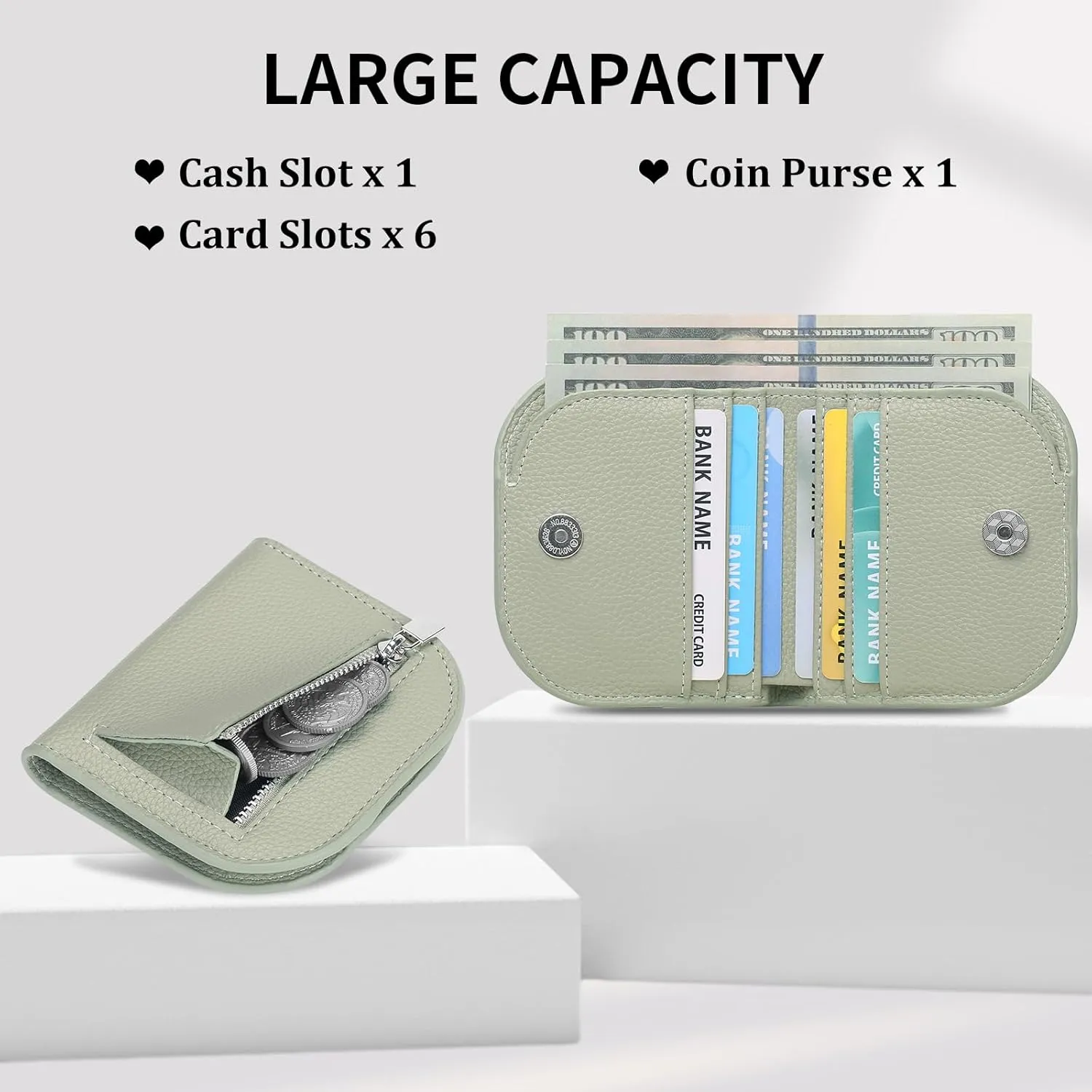 SENDEFN Small Wallet for Women RFID Blocking Card Holder Slim Bifold Compact Wallets With Zipper Coin Pocket