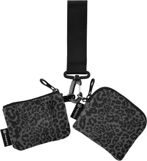 senya Zip Around Dual Pouch Keychain Wristlet Wallet Black-white Leopard Print Portable Detachable Coin Purse Pouch for Women