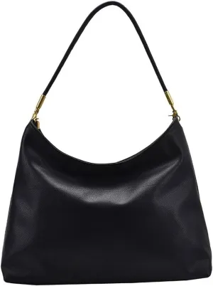 Shoulder Bag Large Capacity Winter Shoulder Bag for Women Soft PU Leather Tote Stylish Leisure Big Bag(Black)