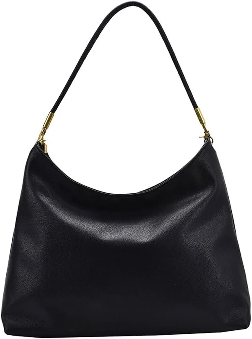 Shoulder Bag Large Capacity Winter Shoulder Bag for Women Soft PU Leather Tote Stylish Leisure Big Bag(Black)