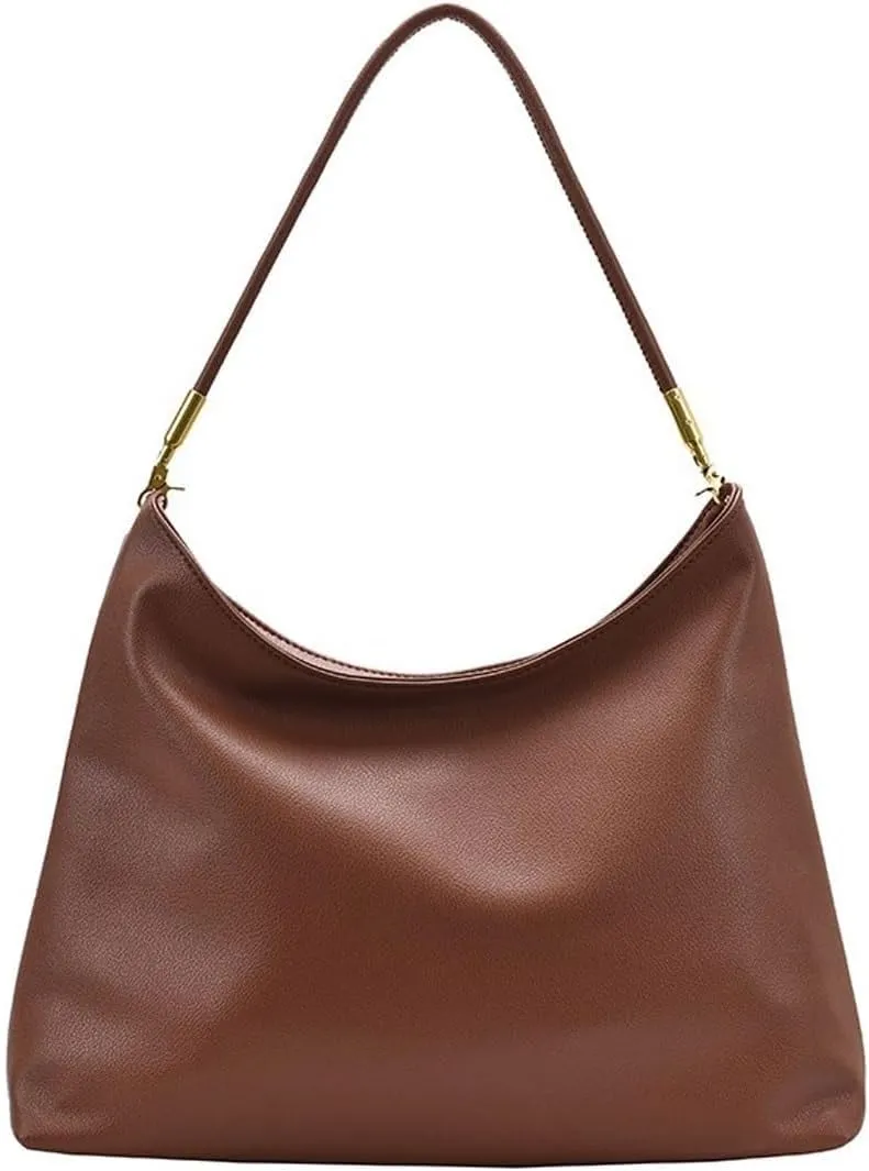 Shoulder Bag Large Capacity Winter Shoulder Bag for Women Soft PU Leather Tote Stylish Leisure Big Bag(Brown)