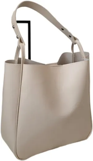 Shoulder Bag Wide Shoulder Belt Bucket Bag for Women | Large Capacity PU Messenger Bag | Stylish Simple Purse(White)