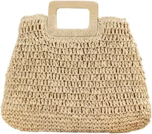 Shoulder Bag Women's Summer Large Capacity Woven Beach Handbag Stylish Travel Tote Bag(Beige)