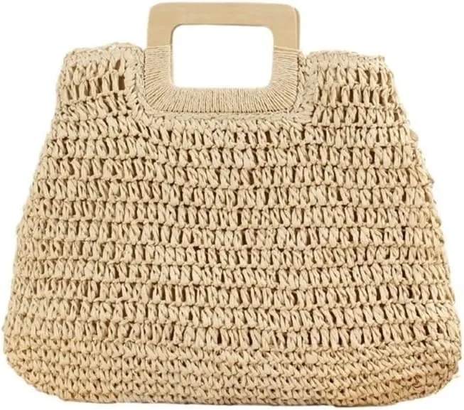 Shoulder Bag Women's Summer Large Capacity Woven Beach Handbag Stylish Travel Tote Bag(Beige)