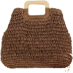 Shoulder Bag Women's Summer Large Capacity Woven Beach Handbag Stylish Travel Tote Bag(Brown)