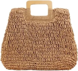 Shoulder Bag Women's Summer Large Capacity Woven Beach Handbag Stylish Travel Tote Bag(LIGHT BROWN)