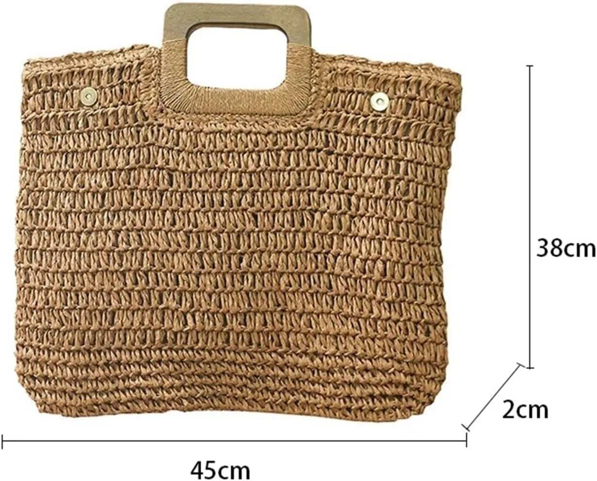 Shoulder Bag Women's Summer Large Capacity Woven Beach Handbag Stylish Travel Tote Bag(LIGHT BROWN)