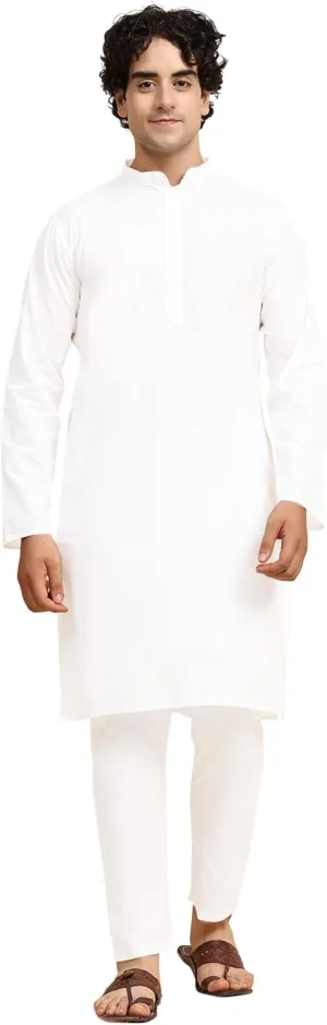SKAVIJ Men's Pure Cotton Solid Kurta Pajama Set Mandarin Collar Daily Wear Casual Yoga Dress