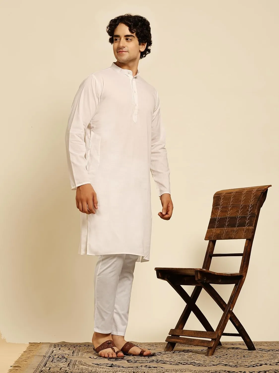 SKAVIJ Men's Pure Cotton Solid Kurta Pajama Set Mandarin Collar Daily Wear Casual Yoga Dress