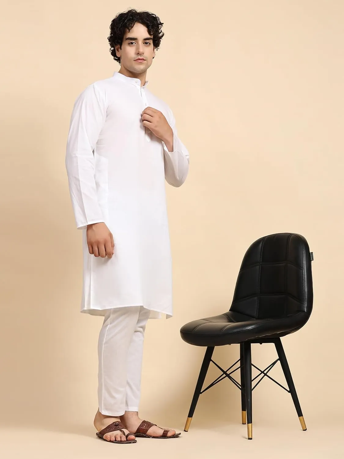 SKAVIJ Men's Pure Cotton Solid Kurta Pajama Set Mandarin Collar Daily Wear Casual Yoga Dress