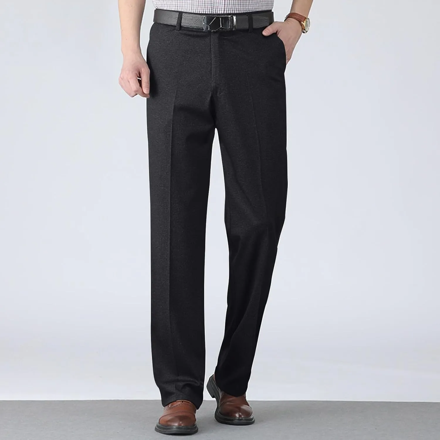 Slim Fit Dress Pants for Men Business Casual Straight Leg Work Pants with Pockets Flat Front Classic Office Pants