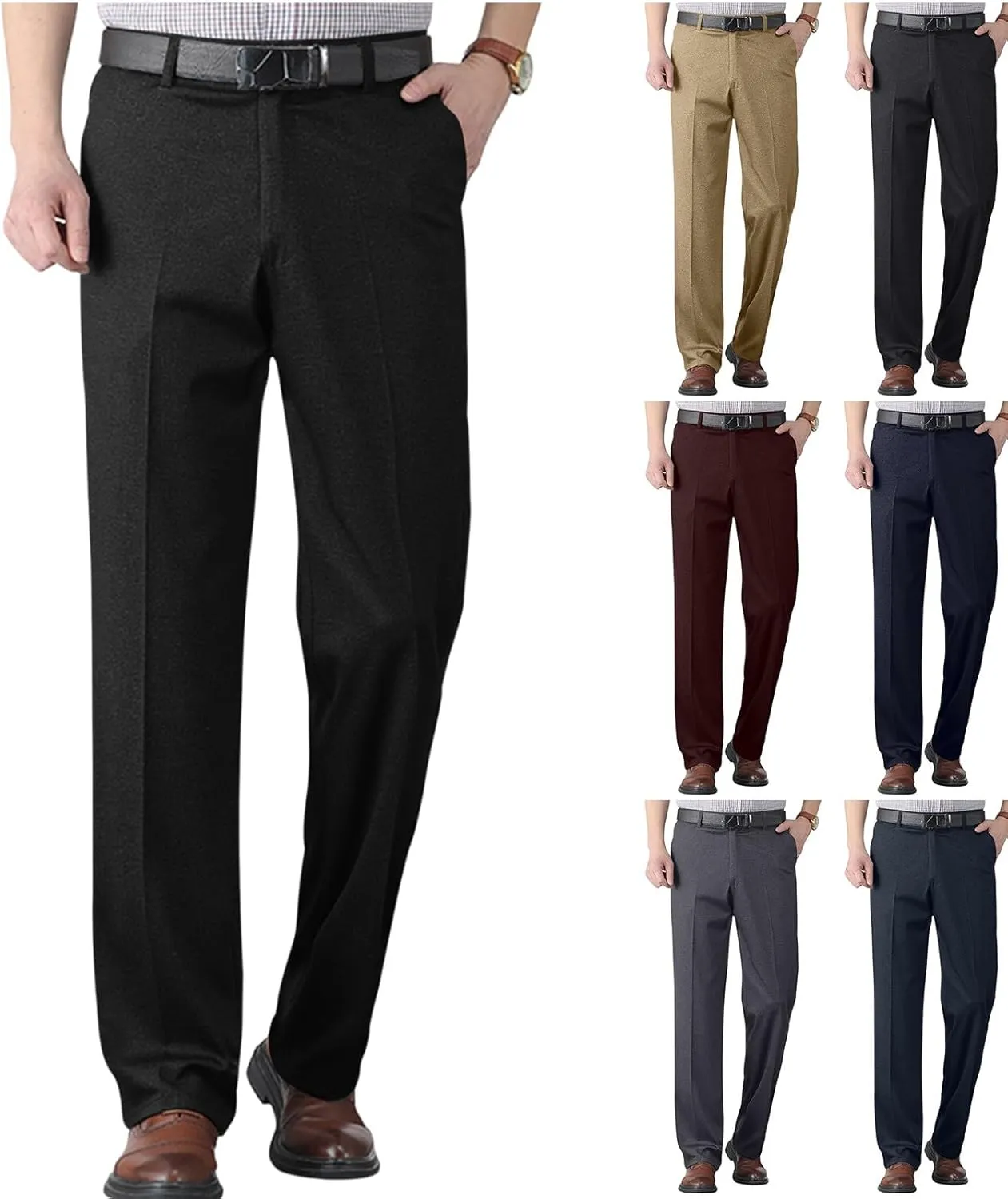 Slim Fit Dress Pants for Men Business Casual Straight Leg Work Pants with Pockets Flat Front Classic Office Pants