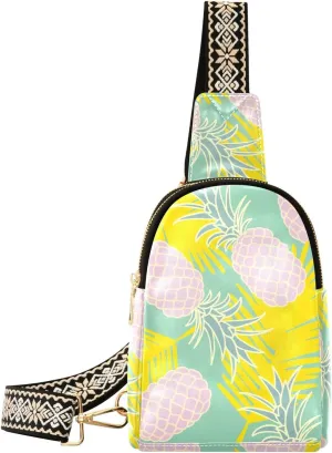 Sling Bag Leather Crossbody Bags Abstract Pineapple Waist Packs Fanny Pack Chest Bag Travel Purse for Women Traveling Daily Shopping