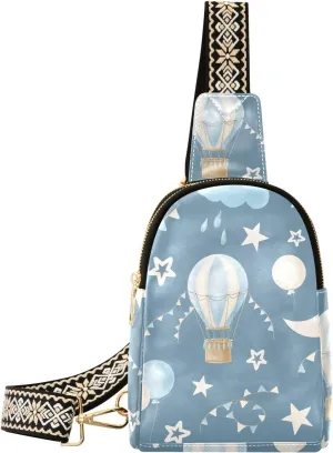 Sling Bag Leather Crossbody Bags Balloons Dark Blue Waist Packs Fanny Pack Chest Bag Travel Purse for Women Traveling Daily Shopping