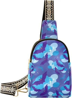 Sling Bag Leather Crossbody Bags Blue Night Bats Waist Packs Fanny Pack Chest Bag Travel Purse for Women Traveling Daily Shopping