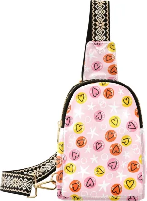 Sling Bag Leather Crossbody Bags Colorful Candy Hearts Waist Packs Fanny Pack Chest Bag Travel Purse for Women Traveling Daily Shopping