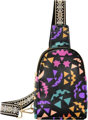 Sling Bag Leather Crossbody Bags Colorful Jack-o-lantern Waist Packs Fanny Pack Chest Bag Travel Purse for Women Traveling Daily Shopping
