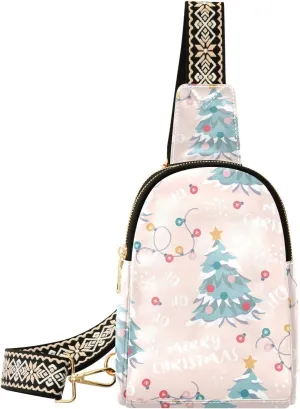 Sling Bag Leather Crossbody Bags Colorful Lights and Christmas Trees Waist Packs Fanny Pack Chest Bag Travel Purse for Women Traveling Daily Shopping