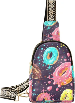 Sling Bag Leather Crossbody Bags Colorful Splashed Doughnut Waist Packs Fanny Pack Chest Bag Travel Purse for Women Traveling Daily Shopping