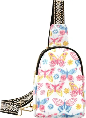 Sling Bag Leather Crossbody Bags Cute Colorful Butterfly Waist Packs Fanny Pack Chest Bag Travel Purse for Women Traveling Daily Shopping