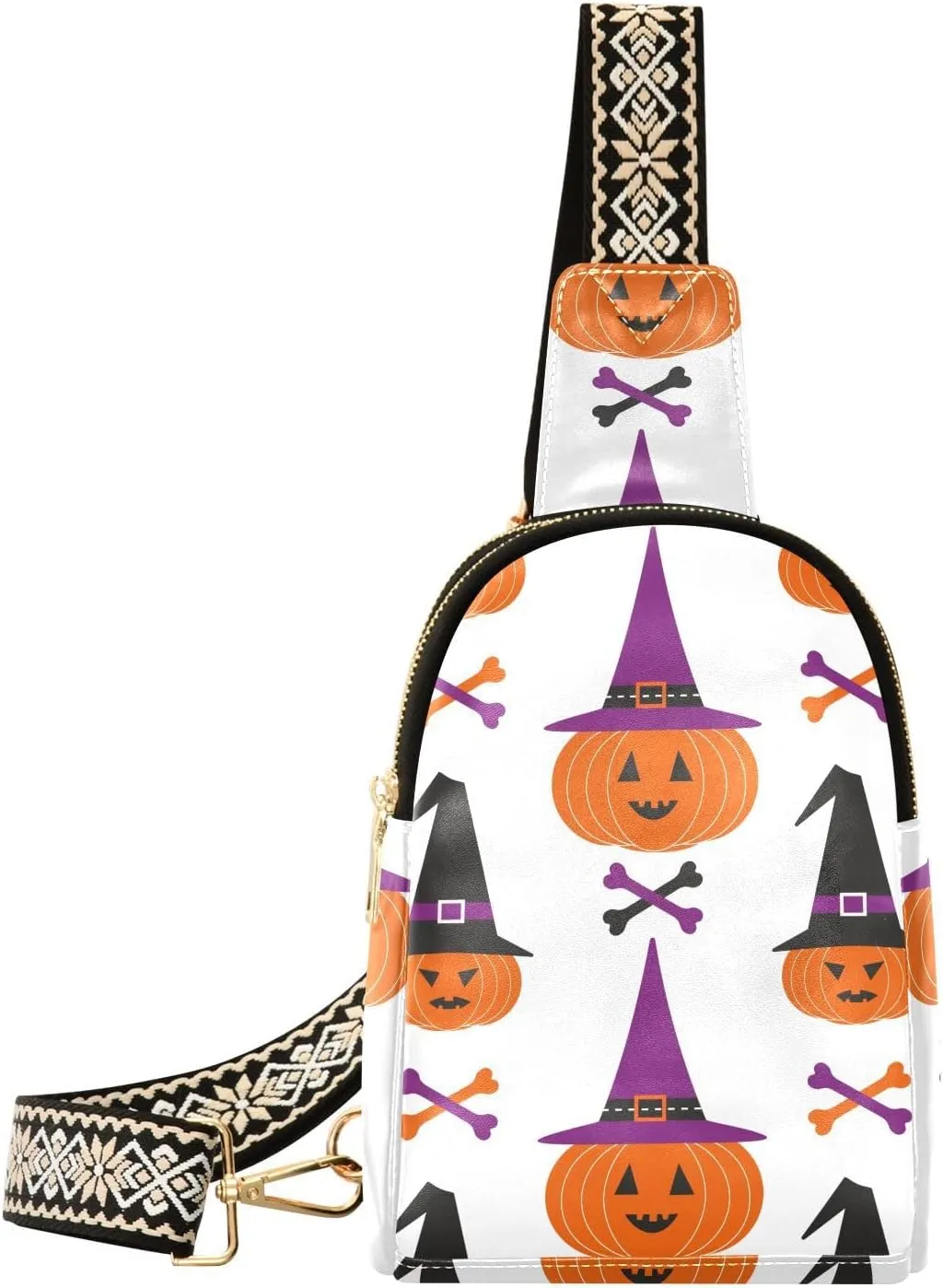 Sling Bag Leather Crossbody Bags Cute Scary Pumpkin Purple Waist Packs Fanny Pack Chest Bag Travel Purse for Women Traveling Daily Shopping