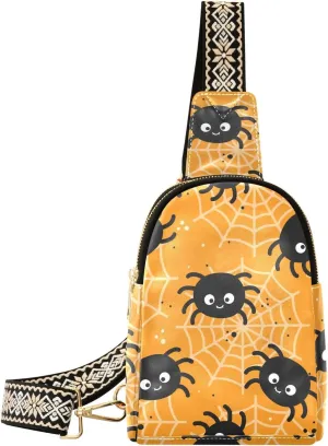 Sling Bag Leather Crossbody Bags Cute Spiders Waist Packs Fanny Pack Chest Bag Travel Purse for Women Traveling Daily Shopping