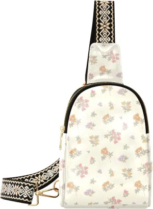 Sling Bag Leather Crossbody Bags Ditsy Style Waist Packs Fanny Pack Chest Bag Travel Purse for Women Traveling Daily Shopping
