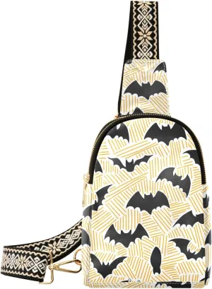 Sling Bag Leather Crossbody Bags Doodle Bats Waist Packs Fanny Pack Chest Bag Travel Purse for Women Traveling Daily Shopping